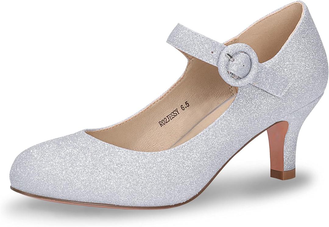 IDIFU Women's Jessy Dress Mary Jane Shoes Low Kitten Heels Closed Round Toe Office Work Wedding Pumps (9.5)