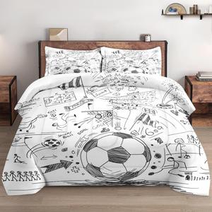 Full Size Comforter Set with 2 Pillowcases, Game Painting Ball Cup Soccer Soft 3 Pcs Bedding for Kids and Adults Bedroom Bed Decor