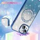 Bonoma Compatible with iPhone 15 Case Support for MagSafe, Plating Diamond Glitter Magnetic 2* Screen Protector Camera Protection Back Cover for Girls Women -Blue