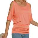 Miselon Womens Cold Shoulder Tops 3/4 Sleeve Oversized Dolman Shirt Blouse Coral,XXL (Pink, XXL)