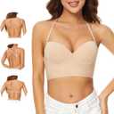Low Back Bras for Women-Seamless Invisible Backless Bra-Lightly Lined Demi Multiway Bra No Show Low Cut Halter Bras, Nude, 34C