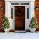 33 Inch Outdoor Christmas Tree Frosted Urn Filler 2 Set, Pre-lit Artificial Xmas Tree with 50 LED Lights, Realistic Carolina Pine and Berries for Pathway, Porch, Driveway, Yard