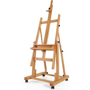 VISWIN Heavy-Duty H Frame Easel, Hold Canvas to 82", Tilts Flat, Adjustable Beech Wood Large Easel for Painting with Storage & 4 Wheels, Professional Floor Art Easel Stand for Adults, Artists (Natural)