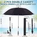 Nuanchu 2 Pcs 49" Double Canopy Beach Umbrellas with Clamp Upf 50+ Beach Chair Umbrella with Clip 360 ° Adjustable Portable Outdoor Wheelchair Patio Golf Carts Camping Stroller Fishing