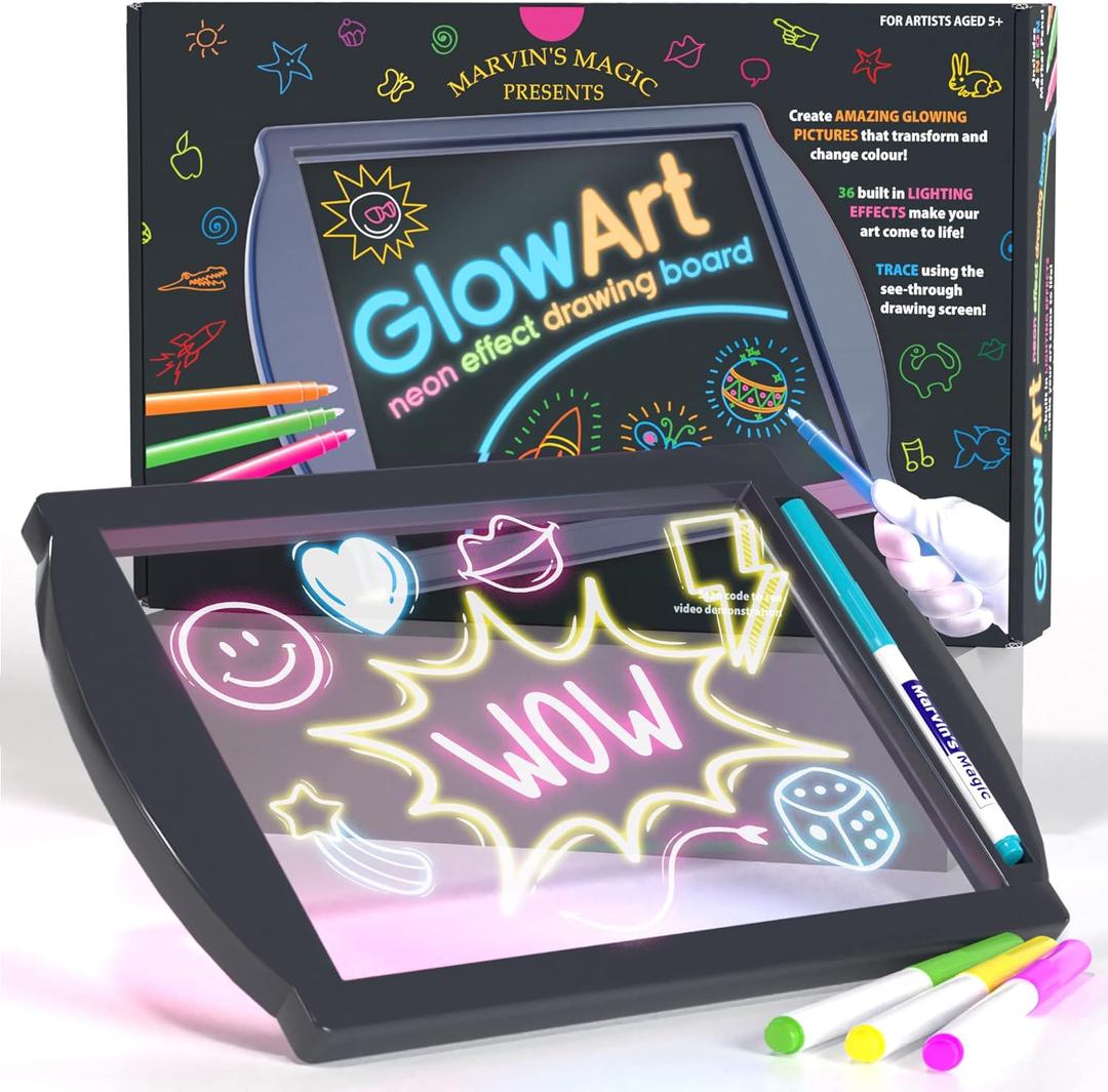 Marvin's Magic - Glow Art - LED Doodle Board for Children - Light Up Drawing Pad, with Glow in The Dark Colouring Pens - Battery Powered Magic Drawing Tablet - Light Up Tracing Pad Suitable for 5+