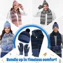 Winter Beanie Hat Scarf Gloves Set for Women Men Warm Hat Long Knit Scarf Glove Cold Weather Winter Gift for Adult (Black, Blue)