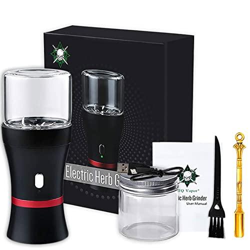 Electric Herb Grinder COMPACT Size, Fast Grinding for Flower Buds, Updated 6 Blades Spice Grinder, USB-Rechargeable Electric Grinder with 2 x 1.7oz/50ml Glass Herb Jars and a Mini Shovel