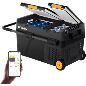 BougeRV 12 Volt Car Refrigerator, CRD2 43 Quart Portable Fridge Freezer with APP Control, -4 to 68 Dual Zone Compressor Electric Cooler 12/24V DC, 110~240V AC for Overlanding, Camping, RV, Truck