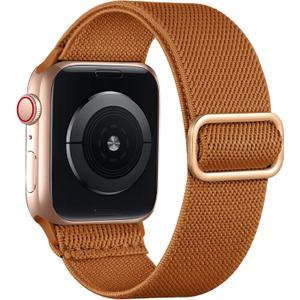 Lerobo Braided Band Compatible with Apple Watch 38mm/40mm/41mm/(42mm-Series 11 10) Men iWatch Bands Women Stretchy Nylon Solo Loop Sport Strap (Caramel)