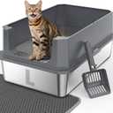 FURTIME Stainless Steel Litter Box with Lid, Large Metal Cat Litter Box for Big Cat, Large Cat Box High Sided with Non-Stick, Odor-Resistant, Anti-Urine Leakage, Easy Cleaning, Includes Scoop and Mat