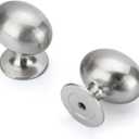 homdiy 10 Pack Solid Brushed Nickel Cabinet Knobs 1-5/16 inch Oval Drawer Knobs Silver Kitchen Cabinet Handles for Cupboard Dresser