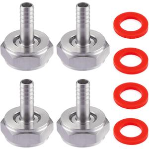 4PCS Keg Coupler Barb Connector,Stainless Steel 304 Beer Kegerator Sankey Couplers,Hex Nut 5/8"G Thread x 1/4" Barb Beer Line Tailpiece Nipple Fitting with Sealing Gasket Washer