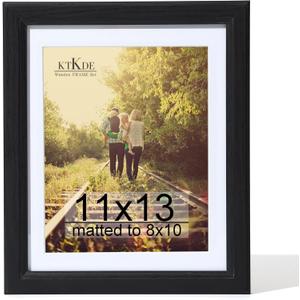 KTKDE 11x13 Picture Frame,Display Pictures 8x10 with Mat or 11x13 Without, Tempered Glass,13 by 11 Black Wooden Frame Wall Gallery Poster Frame best gift