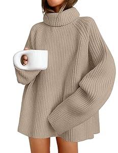ZESICA Women's 2024 Winter Sweaters Oversized Turtleneck Long Sleeve Chunky Knitted Pullover Sweater Jumper Tops,Oatmeal,Small