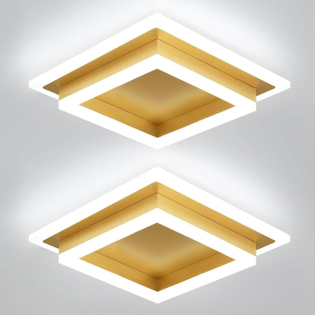 Modern LED Ceiling Lights, Gold Kitchen Ceiling Light, 32W LED Hallway Ceiling Light Fixtures, Flush Mount Ceiling Lights for Bedroom Dining Room Kitchen Bathroom(Gold) 2 Pack