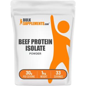 BulkSupplements.com Beef Protein Isolate Powder - Lactose Free Protein Powder, Beef Protein Powder - Unflavored & Gluten Free, 30g per Serving, 1kg (2.2 lbs) (Pack of 1), Best before Jan 31 2028