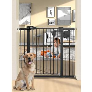 36.2" Extra Tall Baby Gate for Stairs, 29.5-46" Wide Dog Gate for Doorways, Walk Thru Auto Close Metal Pet Gate for The House, Stairs and Doorways, Child Gate Pressure Mounted Dog Gate Indoor(Black)