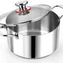 P&P CHEF 8 Quart Tri-Ply Stainless Steel Stock Pot, 8 Qt Stockpot Pasta Cooking Pot with Visible Lid for Soup Vegetable, Induction Cookware for All Stoves, Sturdy & Double Handle, Dishwasher Safe