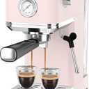 CHULUX Slim Espresso Machine with Milk Frother, 20 Bar Professional Italian Pump Espresso Coffee Machine for Home Cappuccino & Latte Maker, Stainless Steel, Pink