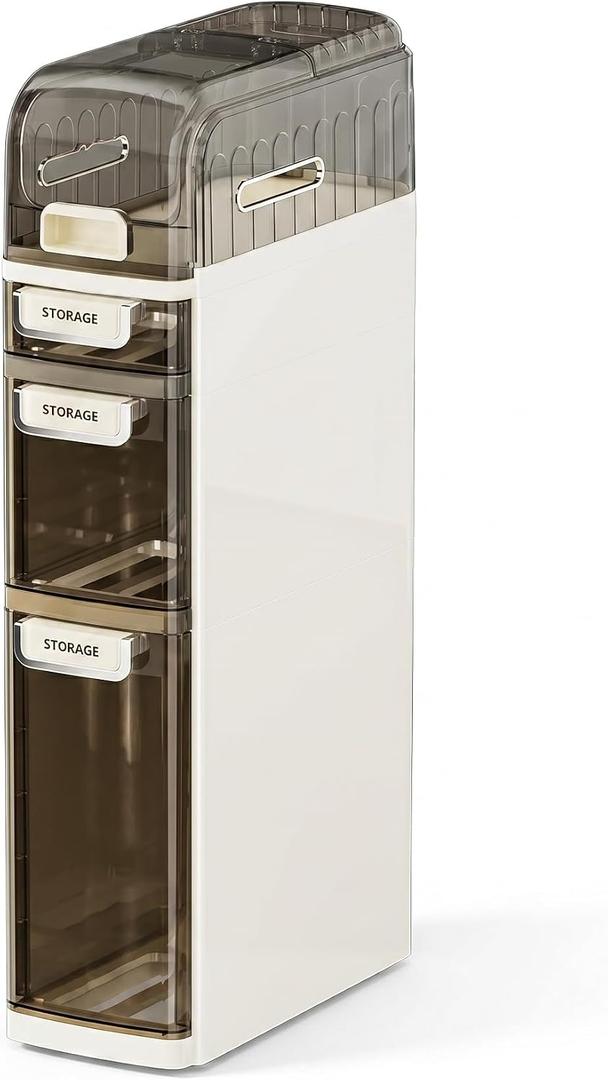 Slim Bathroom Storage Cabinet with Drawers Narrow Waterproof Rolling Floor Organizer with Wheels, Space-Saving Gap Storage, No Assembly (4-Tier, 30.7" H)