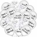 30Pcs Wedding Balloons White Silver Mr & Mrs Est. 2025 Latex Confetti Balloons Just Married 12 Inch Balloon for Wedding Anniversary Engagement Decorations Party Supplies