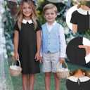 Summer Dress for Girls Doll Collar Short Sleeve A Line Swing Party Dresses with Pocket for Kids Aged 9-10 Years (Black)