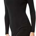 Women's Knee Length Long Sleeve Knitted Ribbed Screw Neck Bodycon Winter Sweater Dresses 2616 (Large, Black)