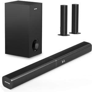 Wohome 2.1 Sound Bar for Smart TV with 5 Inches Wired Subwoofer, 140W, 2 in 1 Detachable Soundbar with RGB-IC Backlight, Bluetooth 5.3, Optical, AUX, USB Input, Bass Adjustable, Remote/Button Control