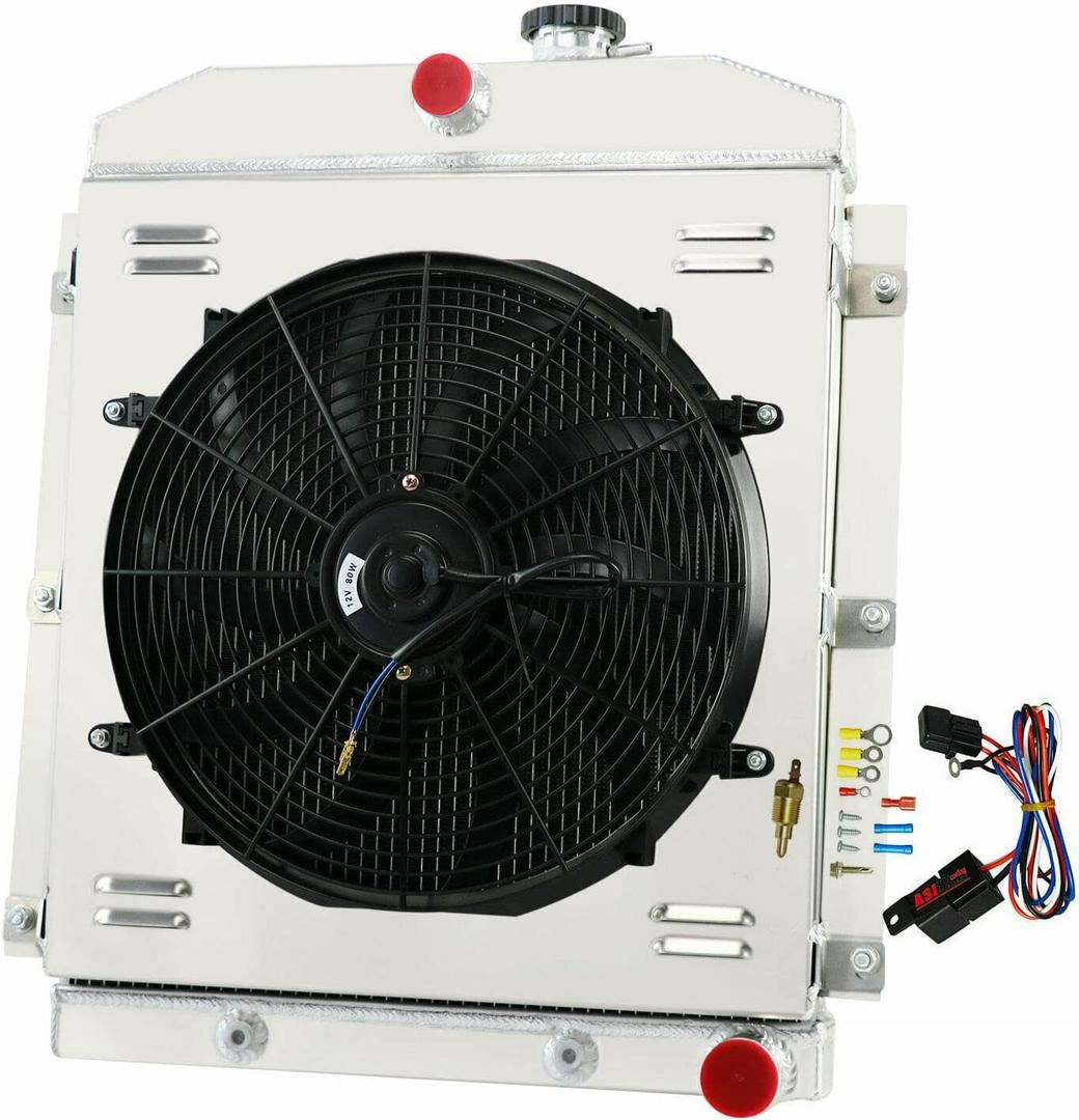 ALLOYWORKS Aluminum Radiator + Fan Shroud + Relay Kit for 1947-1954 52 Chevy Truck 3100/3600/3800/3900 Pickup(3 Row, Downflow Radiators)