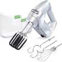 Hamilton Beach Professional 7-Speed Digital Electric Hand Mixer with High-Performance DC Motor, Slow Start, Snap-On Storage Case, Soft Scrape Beaters, Whisk, Dough Hooks, Silver and Chrome (62657)
