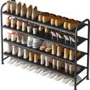 INGIORDAR Shoe Rack 4 Tier Long Storage Organizer Wide Metal Shoe Shelf for Closet Entryway Black