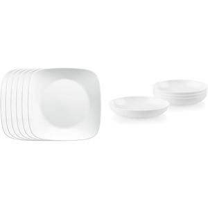 Corelle Vitrelle 3-Piece Salad Plates Set, Triple Layer Glass and Chip Resistant, Lightweight Square 1F, White