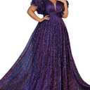 Women Plus Size Wedding Guest Summer Long Prom Dress A Line Elegant Formal Evening Party Cocktail Bridesmaid Gown (#0 Purple) XL