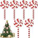 Huwena 6 Pcs 16'' Large Christmas Candy Ornaments Christmas Lollipop Ornament Double Sided Printing Peppermint Xmas Ornament Decorative Hanging Ornament Pendant for Xmas (Red, White,Wood)
