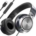 INFURTURE USB C Headphones with Mic,Volume Control,Tangle-Free Plaiting Line,Type C Headphones Wired,Lightweight Foldable for iPhone 17/15/16 Headphone Series/Tablet/School/Travel/Sports/Audiobooks