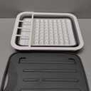 Masirs Pop-Up Collapsible Dish Drying Rack: Convenient Storage, Drains into Sink, Eight Large Plate Capacity, Sectional Cutlery and Utensil Compartment. Compact and Portable Design.