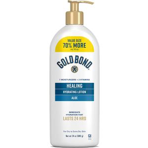 Gold Bond Healing Hydrating Body Lotion with Aloe, Moisturizer for Dry to Extra Dry Skin, 24-HR Hydration to Soothe & Comfort, Non-Greasy, Dermatologist-Tested, Light Scent, 24 Oz Family Size Pump