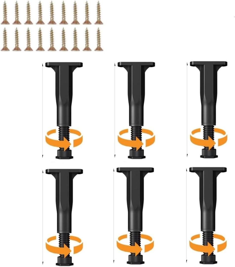 6Pcs Adjustable Height Bed Support Legs, 7.7-13.4Inch for King Queen Bed Slats Frame Center Support Legs Furniture Leg Replacement Kit