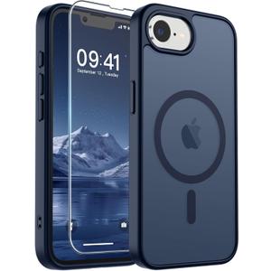 SUPFINE Magnetic for iPhone 17e Case/iPhone 16e Case with Screen Protector (Compatible with MagSafe) (Military Grade Drop Protection) Translucent Matte Shockproof Phone Cover,Dark Blue