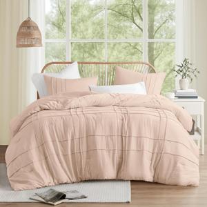 Comfort Spaces Blush King Size Comforter Set - 3 Piece Pintuck Pleated Bedding Set, All Season Lightweight, Extra Soft Pre-Washed Microfiber Bed Set, Shams