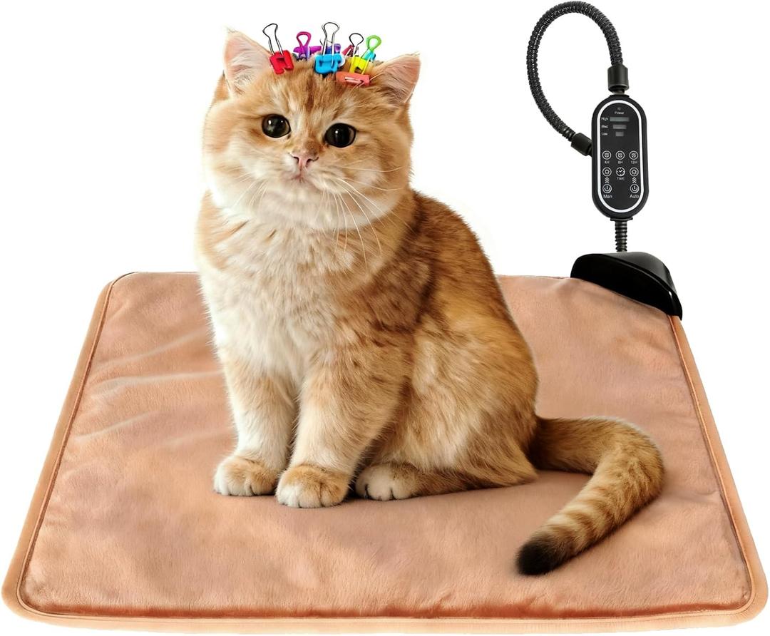 Cat & Dog Heating Pad - 3 Timer and 3 Level Temperature Smart Sensor Electric Pet Heating Pad with Chew Resistant Cord, Indoor Outdoor Warm Heated Bed for Dogs Cats - 17.7x17.7 (Camel)