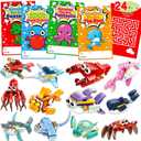 24 PCS Ocean Animal Building Blocks Valentines Day Cards for Kids Classroom School Valentine's Exchange Gifts Boys Girls Party Favors Goody Bags Class Valentine Exchange Prizes Treat Fidget Toys Bulk