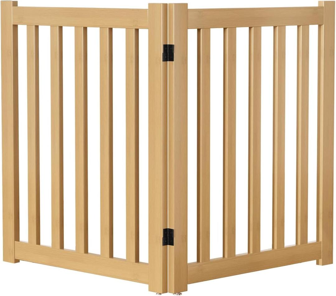 Wooden Freestanding Foldable Dog Gate, 24 Inch Height 2 Panel Pet Gate No Drill for Doorways Stairs, Fully Assembled Indoor Puppy Fence (Wood Color, 40" W x 24" H)