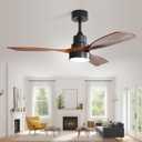 Sofucor 48 Inch Smart Ceiling Fan with Lights and Remote/APP Control, Compatible with Alexa/Google, 3 Blade Brown Black Solid Wood Low Profile Ceiling Fan for Indoor Outdoor Bedroom Farmhouse Patio (Walnut blades+Matte Black body+3 Downrods)