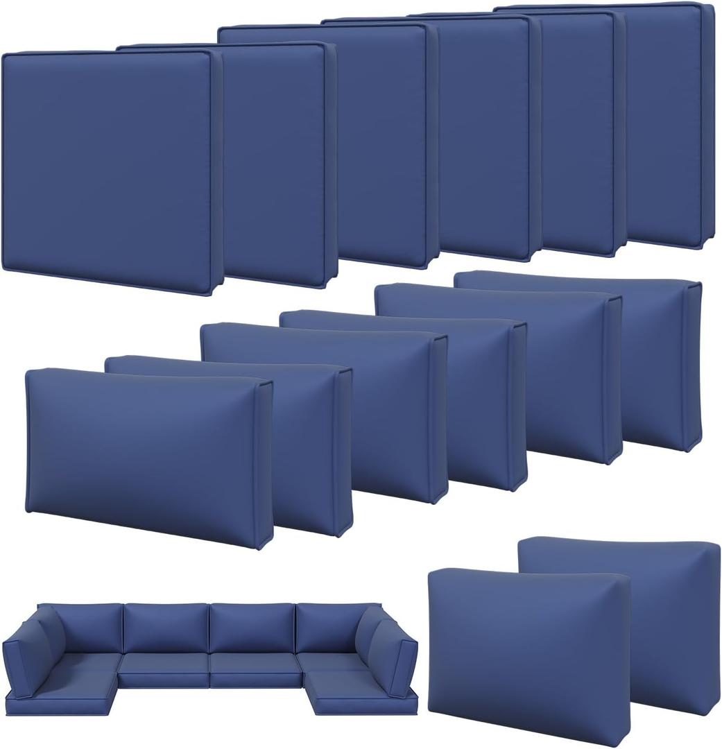 Aoxun 14pcs Patio Cushion Covers Replacement, Waterproof Outdoor Furniture Cushion Covers with Zipper and Non-Slip Bottom, Patio Sofa Couch 3 Sizes for Patio Sectional, Covers Only (Navy)