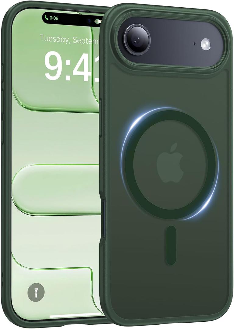 Magnetic for iPhone Air Case 2025,[Anti-Slip][Compatible with MagSafe][Military Grade Drop Protection] Shockproof Protective Translucent Matte Phone Case for iPhone 17 Air Case,Forest Green
