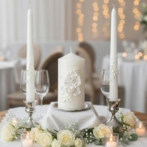 Irenare Unity Candles with Holder for Wedding Ceremony Unity Candle Set Wedding Table Decorations Accessories for Formal Events Church (Ceramic Flowers)