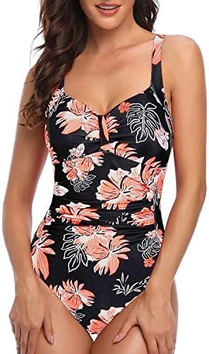 Tempt Me Women Ruched Slimming One Piece Swimsuits Tummy Control Vintage Bathing SuitsXL