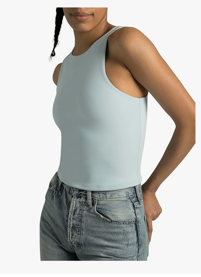 Colorfulkoala Women's High Neck Tank Tops Body Contour Sleeveless Crop Double Lined Yoga Shirts XS