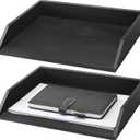 Beeveer 2 Pcs Wooden Letter Tray Wood Letter-Size Desk Organizer Heavy Duty 2 Tier Stackable Support Paper Tray Desktop Drawer File Folder Magazine Office Accessories Back to School(Black)